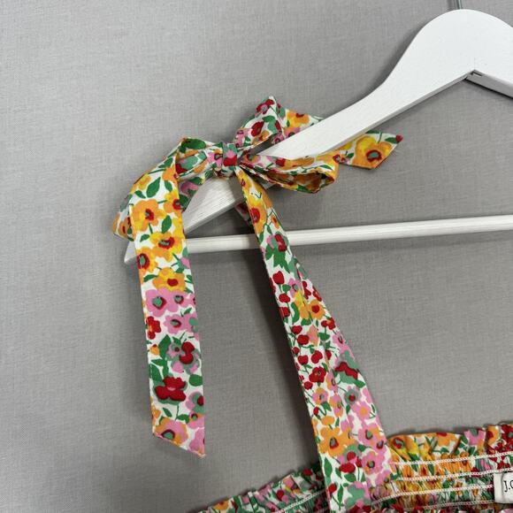 J.Crew Floral Smocked Tie Shoulder Top Womens Large Pink Peplum Resort Vacation - Picture 3 of 11